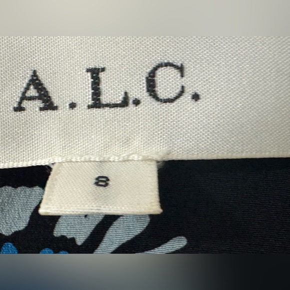 A.L.C. Silk Black and Blue Floral Long Sleeve Dress - Picture 6 of 7